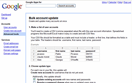 Google Apps Account Setup Page