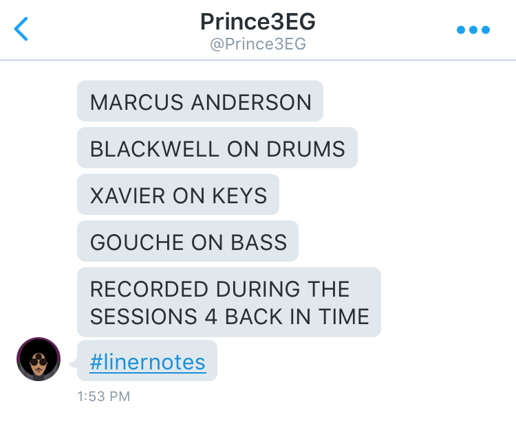 Prince DMing the credits for his song